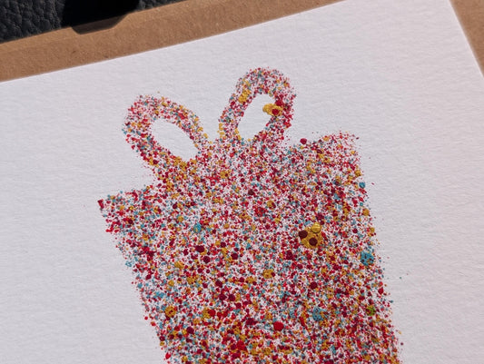 Hand Painted Birthday Card: Modern Gift Box Design, Set of 2 Cards