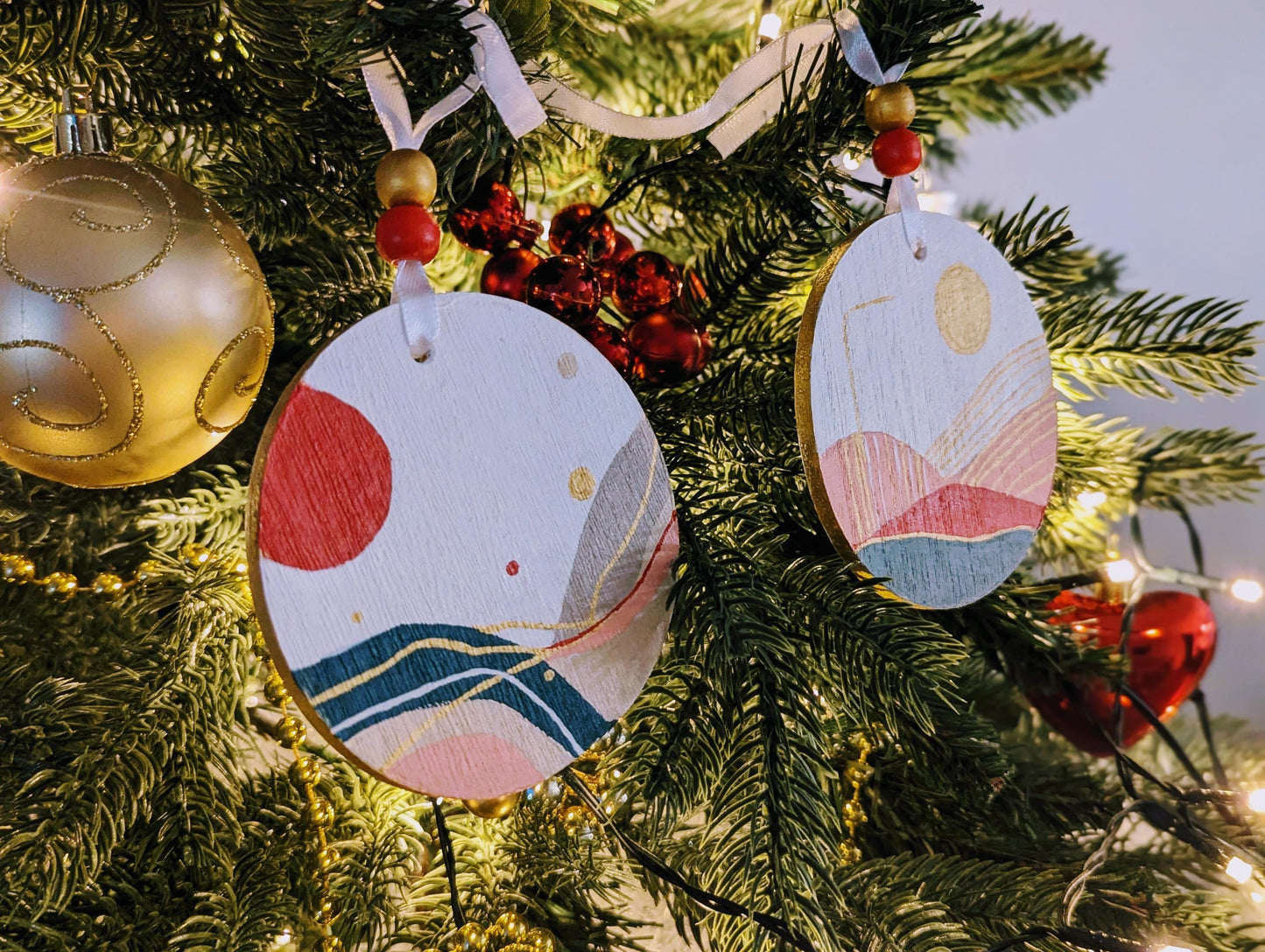 Hand-Painted Wooden Christmas Ornament: Boho Holiday Decor