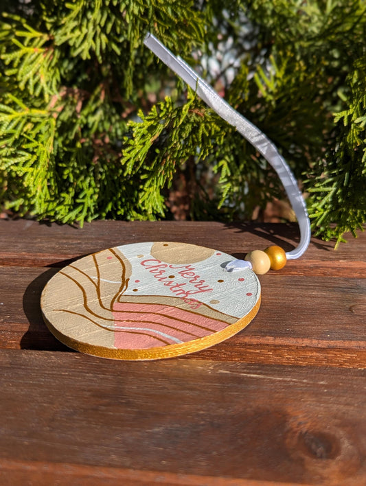 Boho Christmas Ornament: Hand Painted Wooden Decor