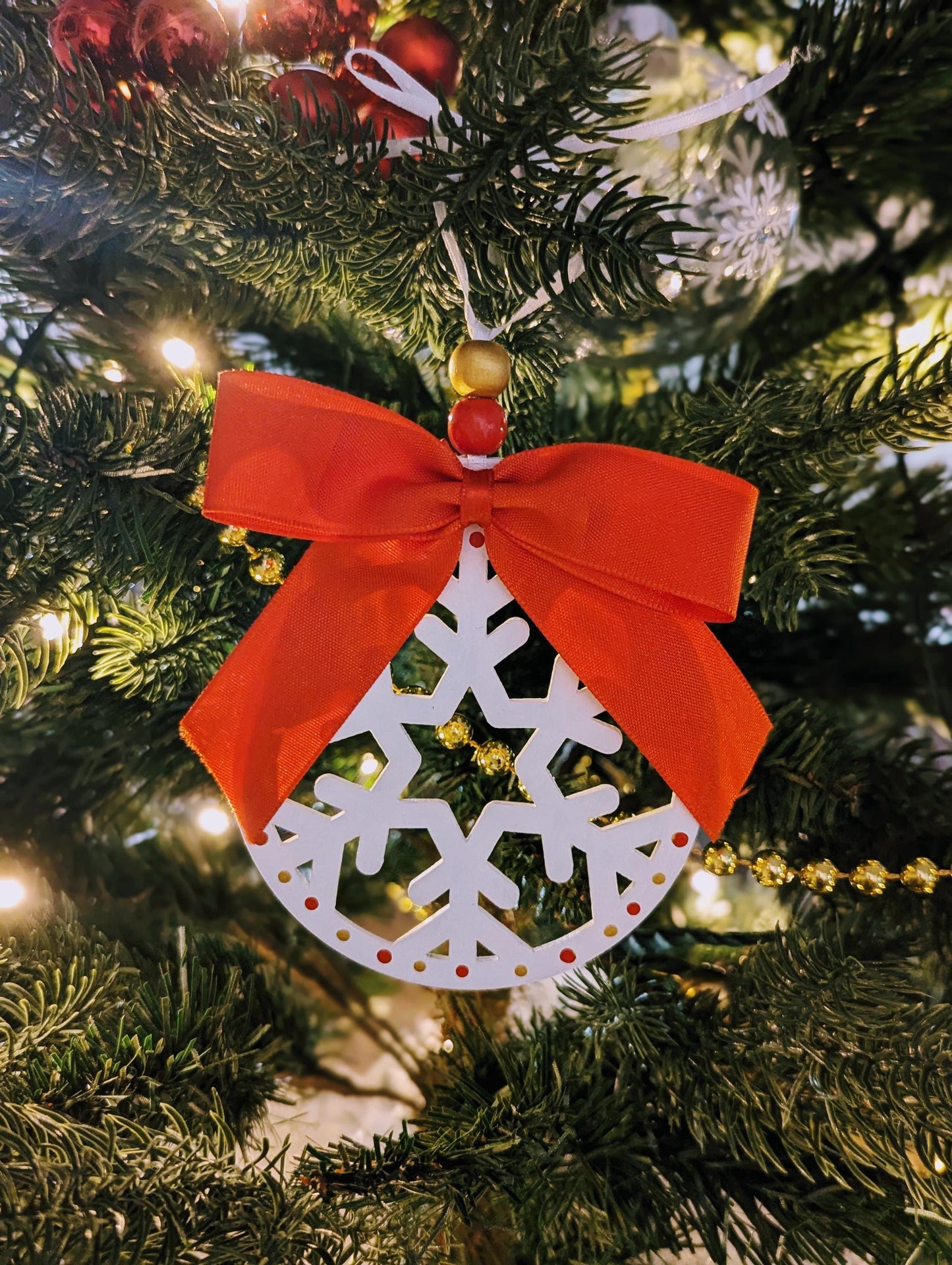 Hand-Painted Wooden Snowflake Ornament - Christmas Decoration