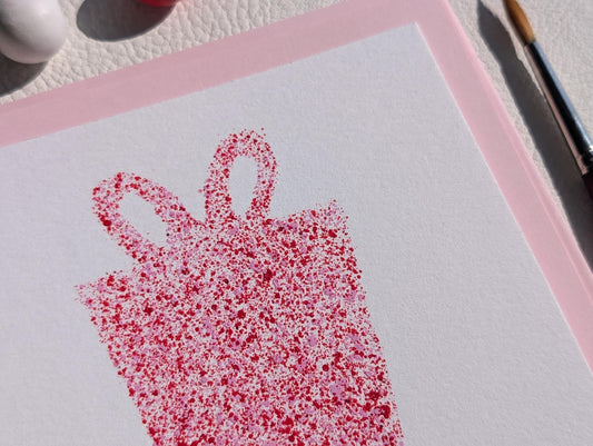 Hand Painted Birthday Card: Modern Gift Box Design, Acrylic Mini Painting