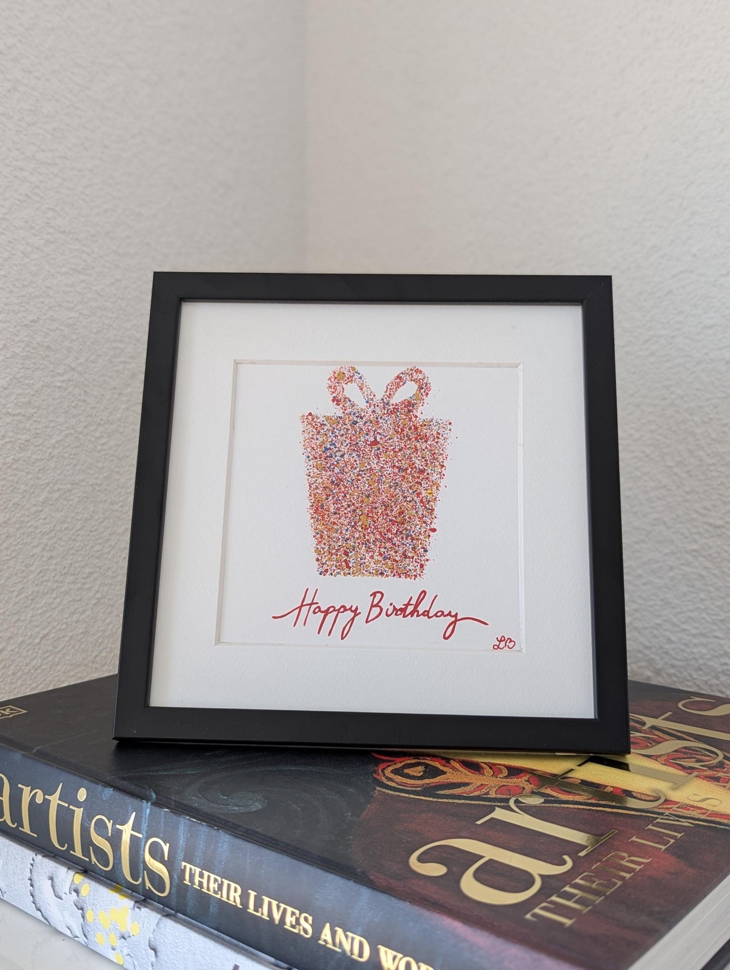 Hand Painted Birthday Card: Gold Gift Box Design