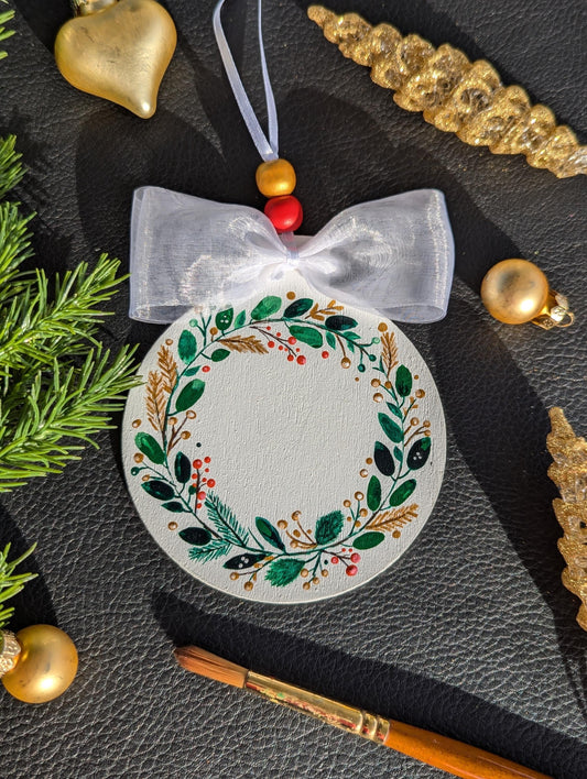 Hand-Painted Wooden Christmas Ornament: Wreath Design