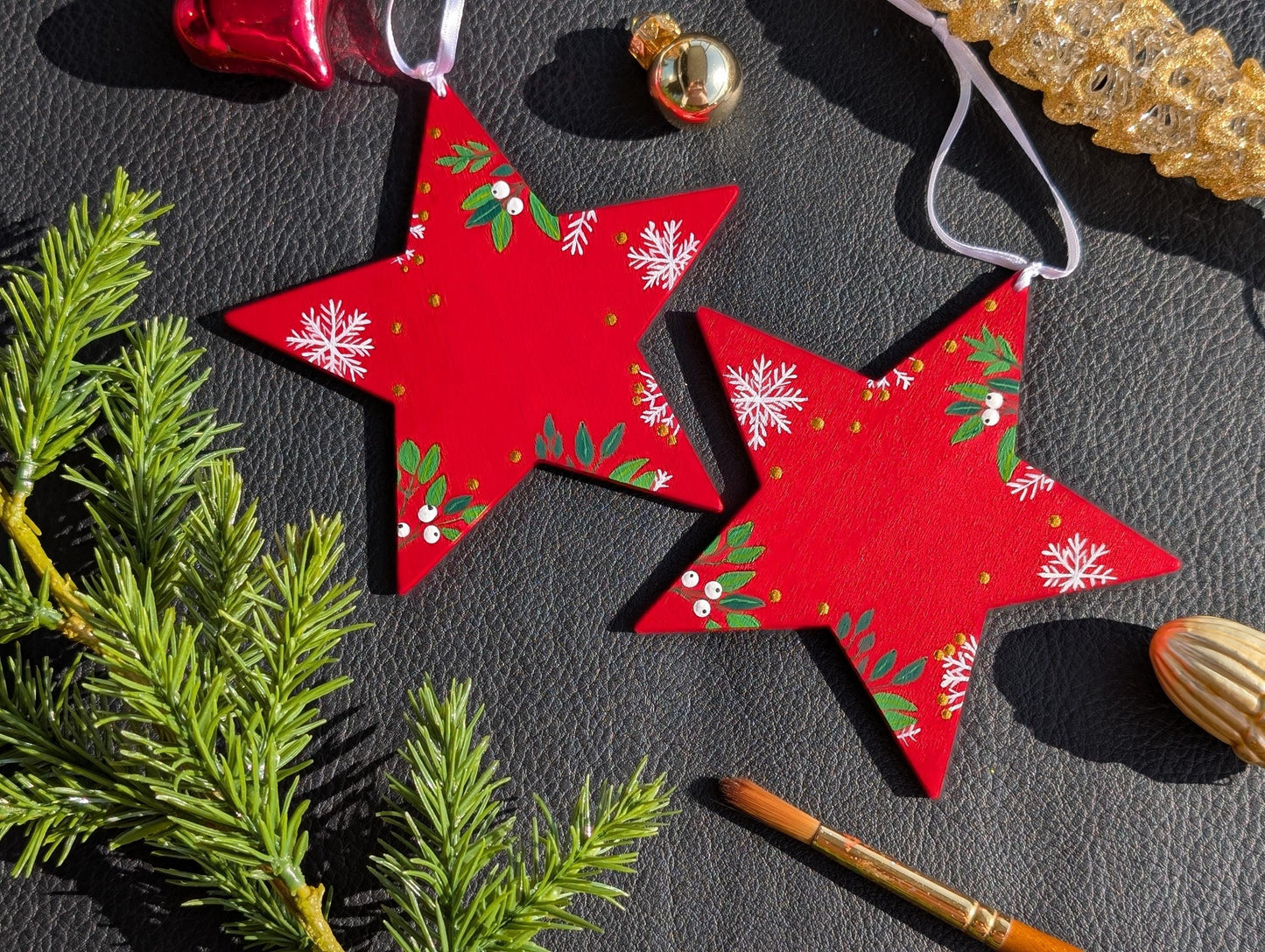 Personalized Wooden Star Ornaments, Hand Painted Christmas Decor, Rustic Decor, Unique Xmas hanging
