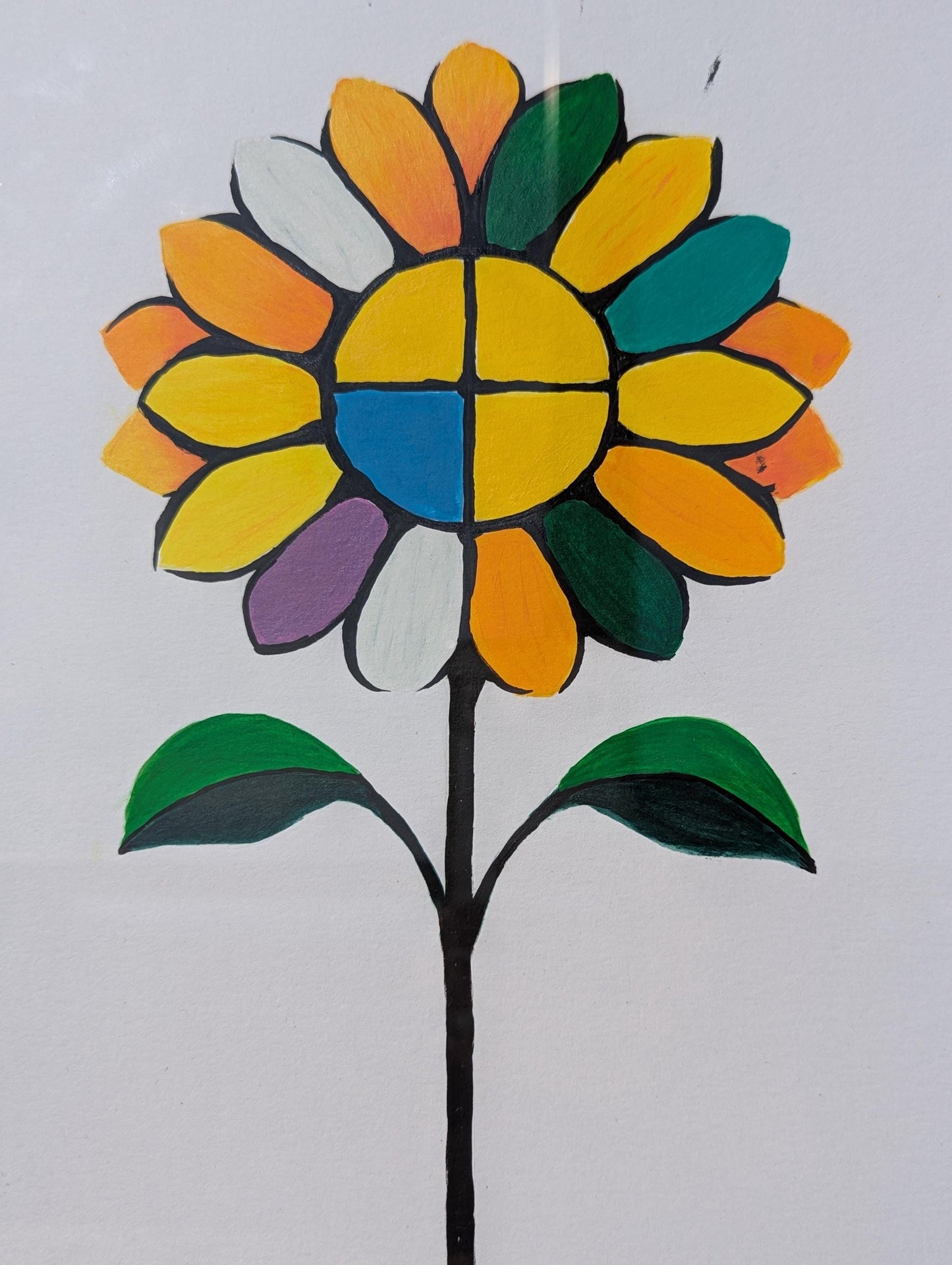 Modern Hand Painted colorful Sunflower Painting, Cubism Style Painting