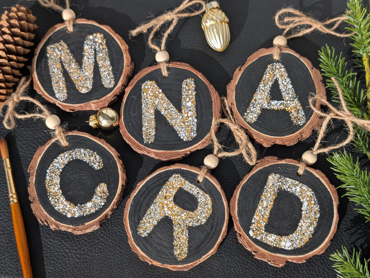 Personalized Wood Slice Christmas Ornament: Hand Painted Rustic Farmhouse Decor