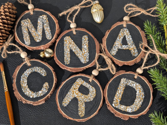 Personalized Wood Slice Christmas Ornament: Hand Painted Rustic Farmhouse Decor