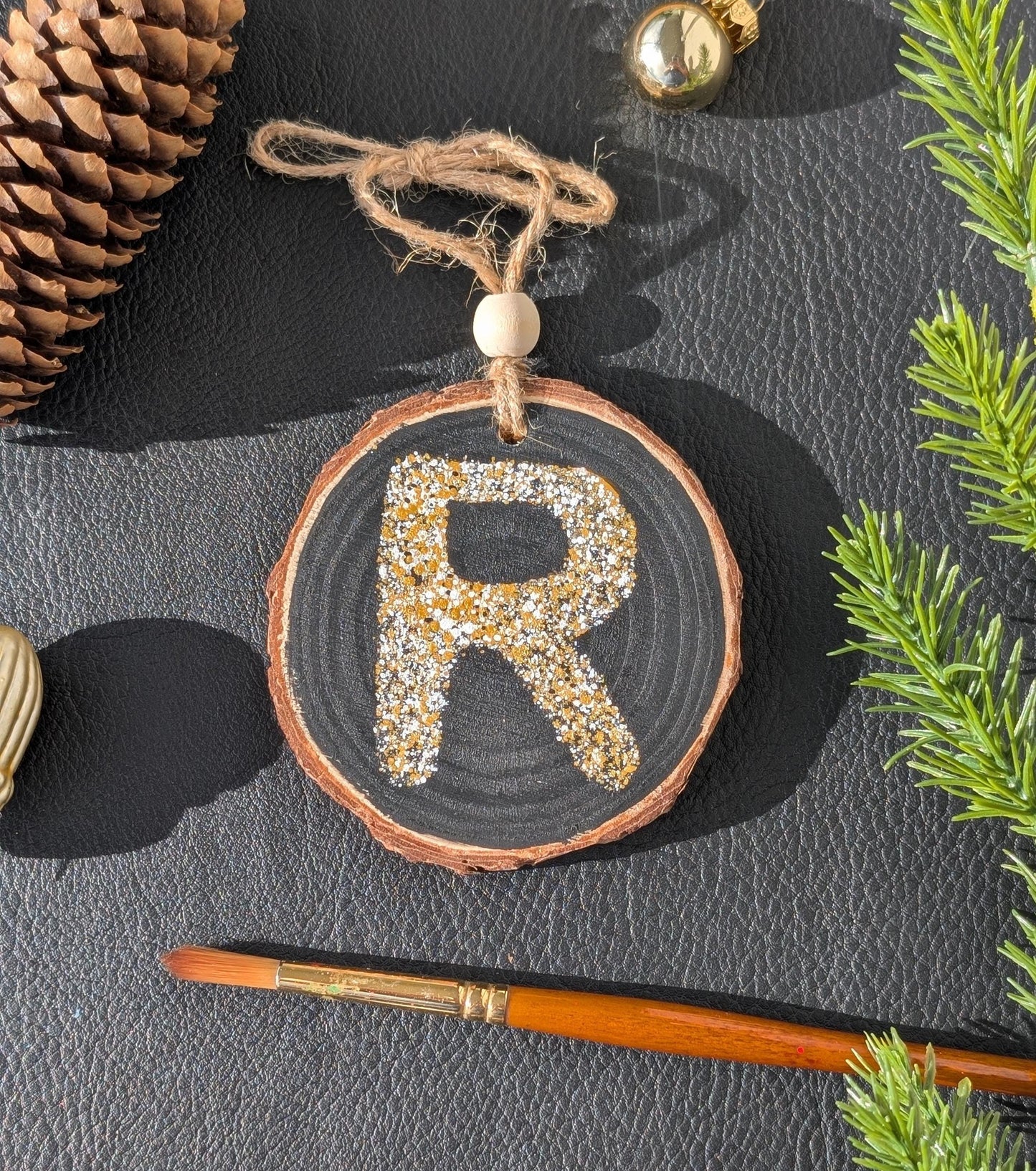 Personalized Wood Slice Christmas Ornament: Hand Painted Rustic Farmhouse Decor