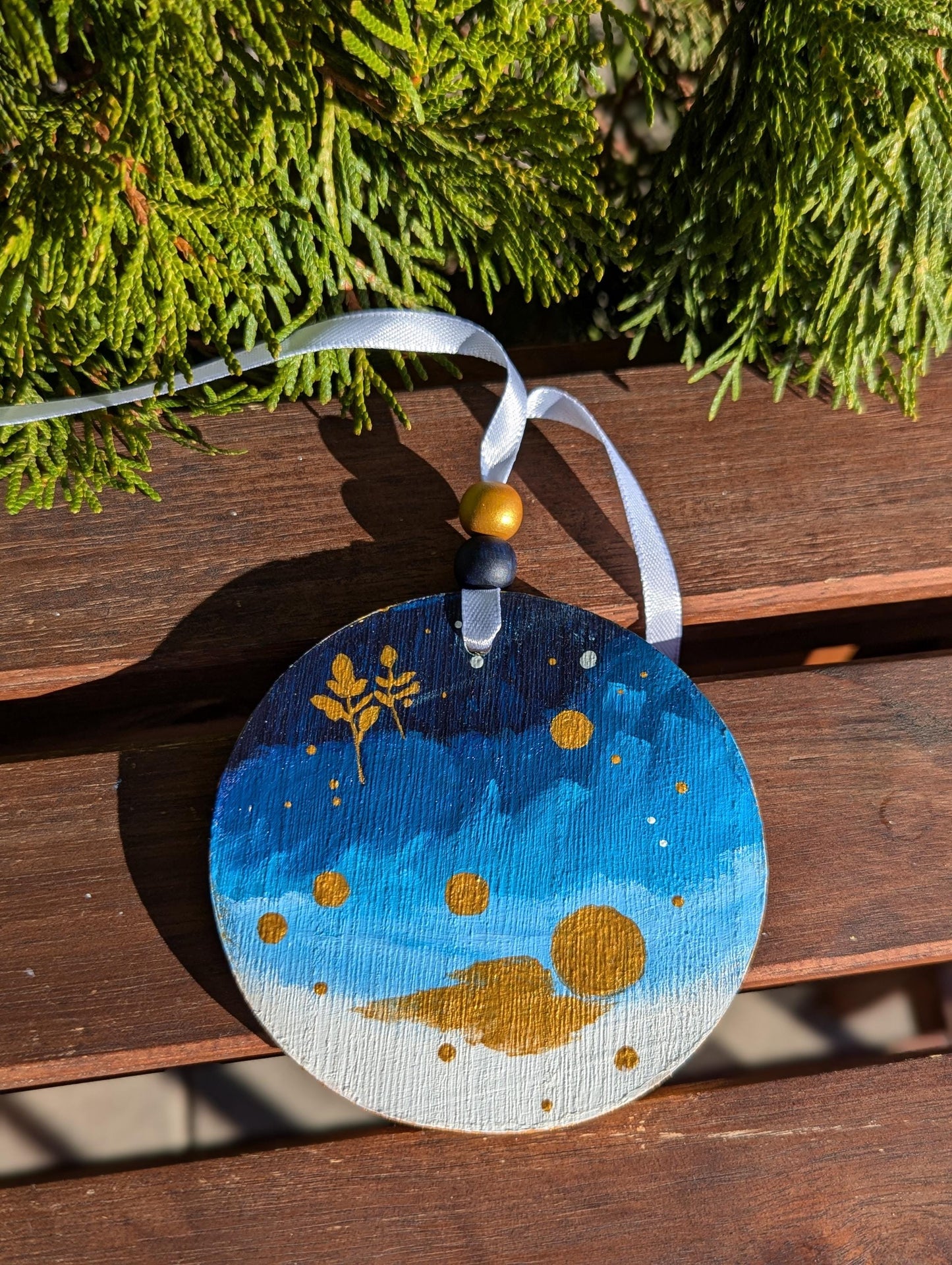 Hand-Painted Wooden Christmas Ornament: Boho Holiday Decor