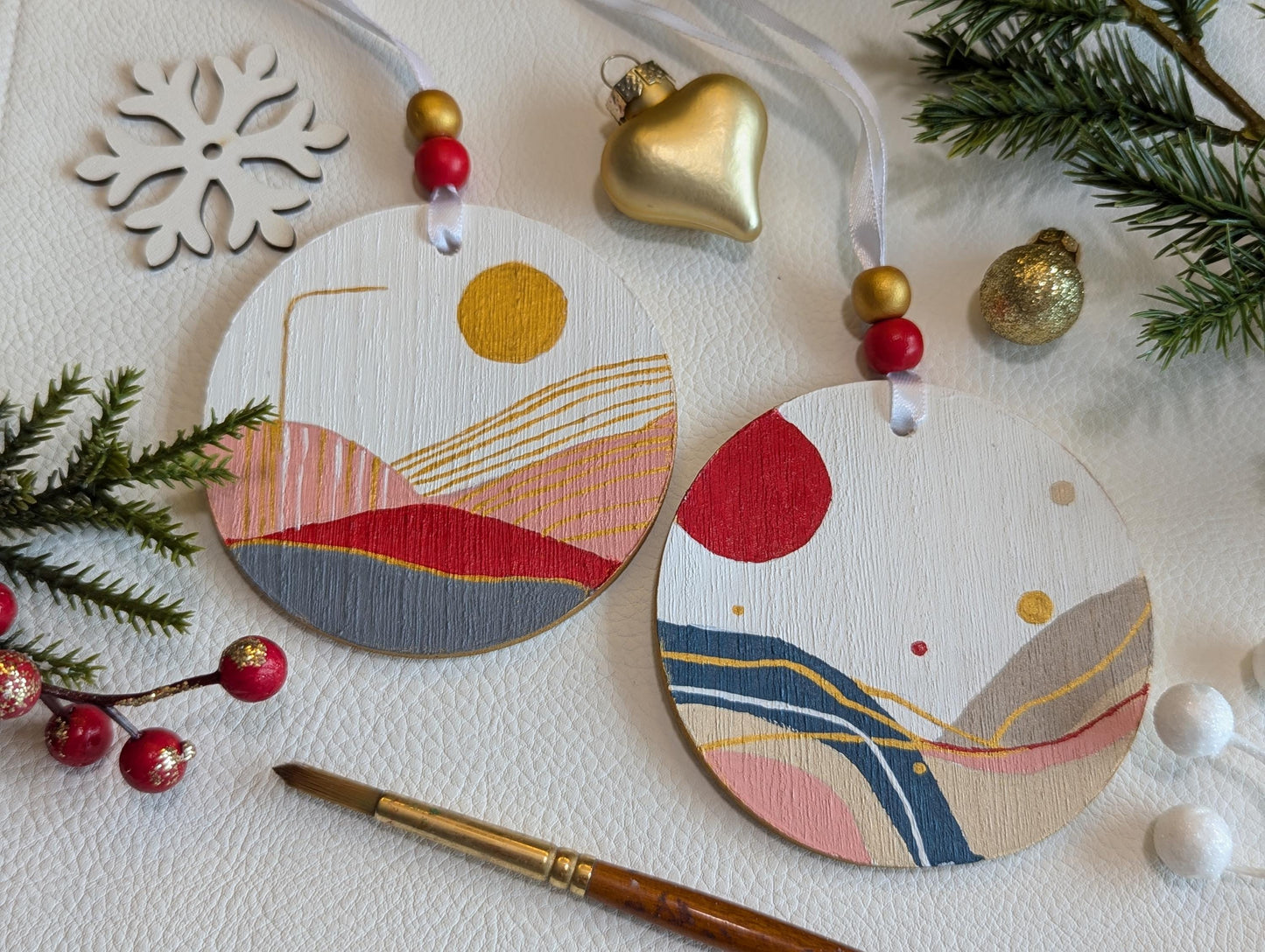 Hand-Painted Wooden Christmas Ornament: Boho Holiday Decor