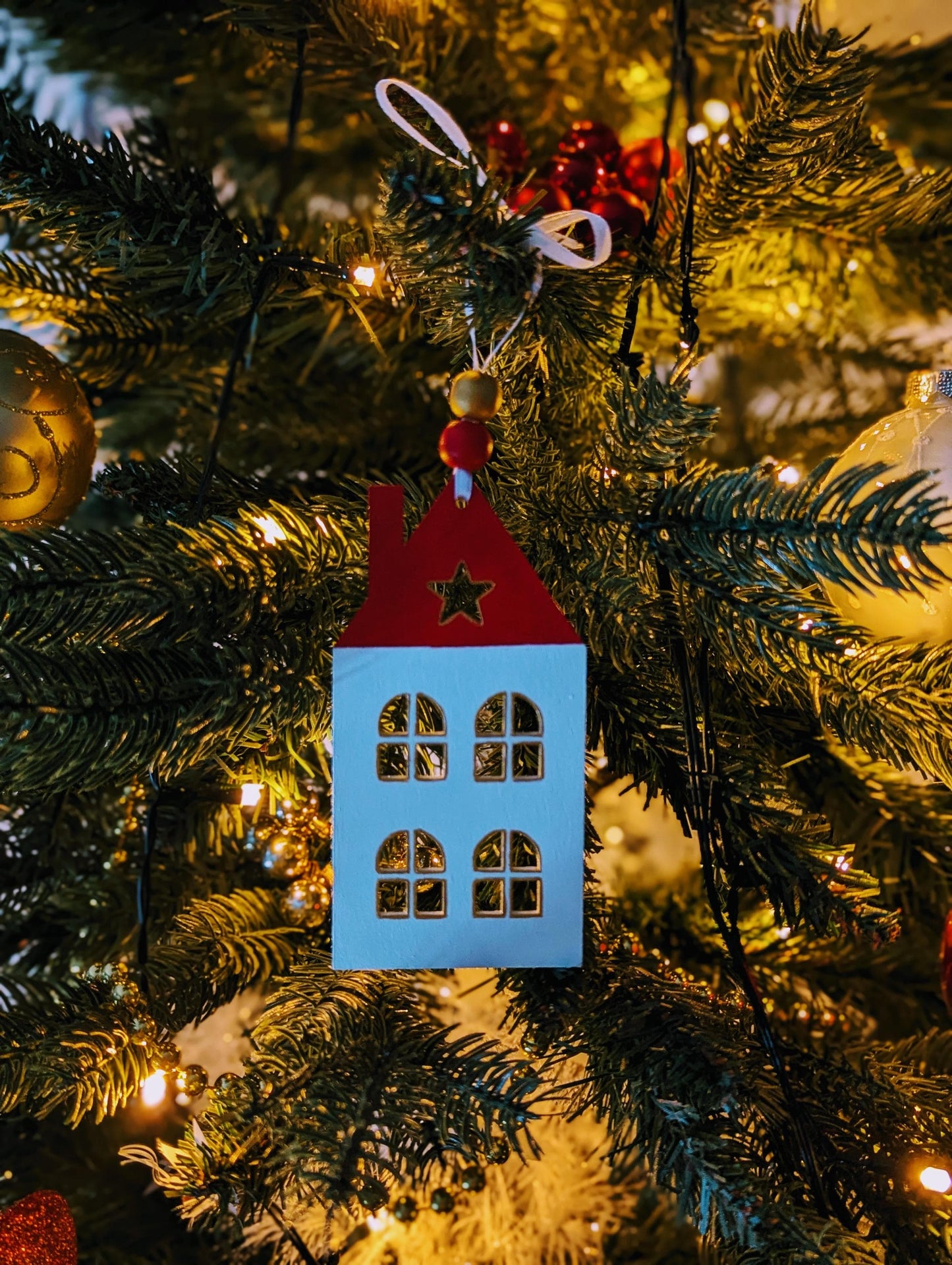 Hand-Painted Wooden Gingerbread House Ornament: Scandinavian Christmas Decor