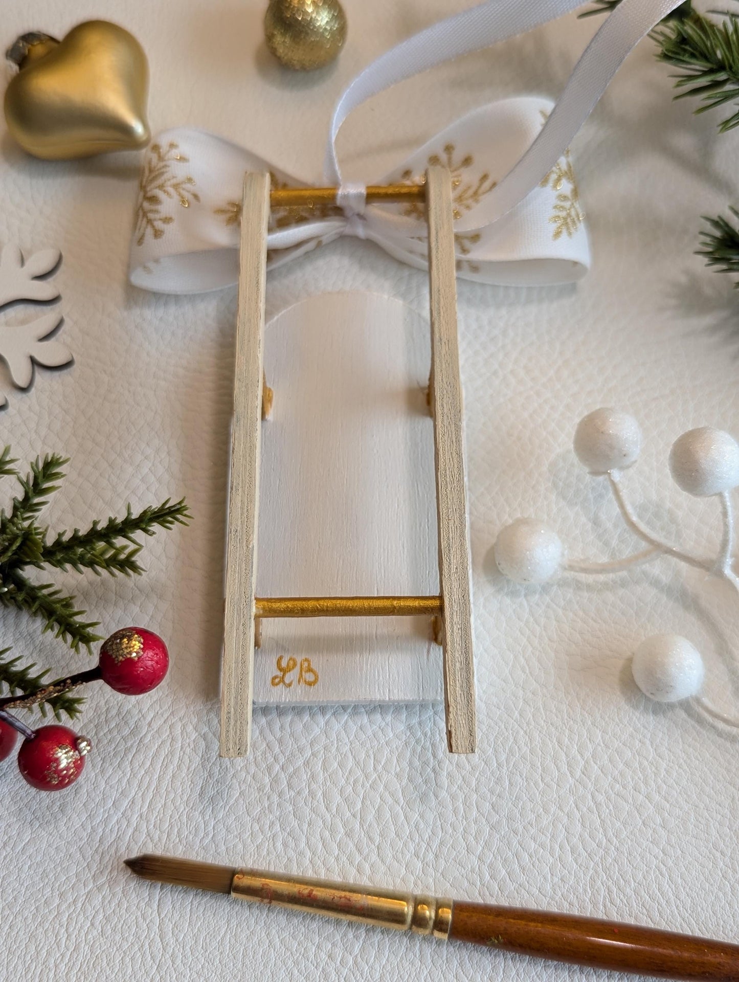 Handmade Wooden Sleigh Ornament: Scandinavian Christmas Decoration