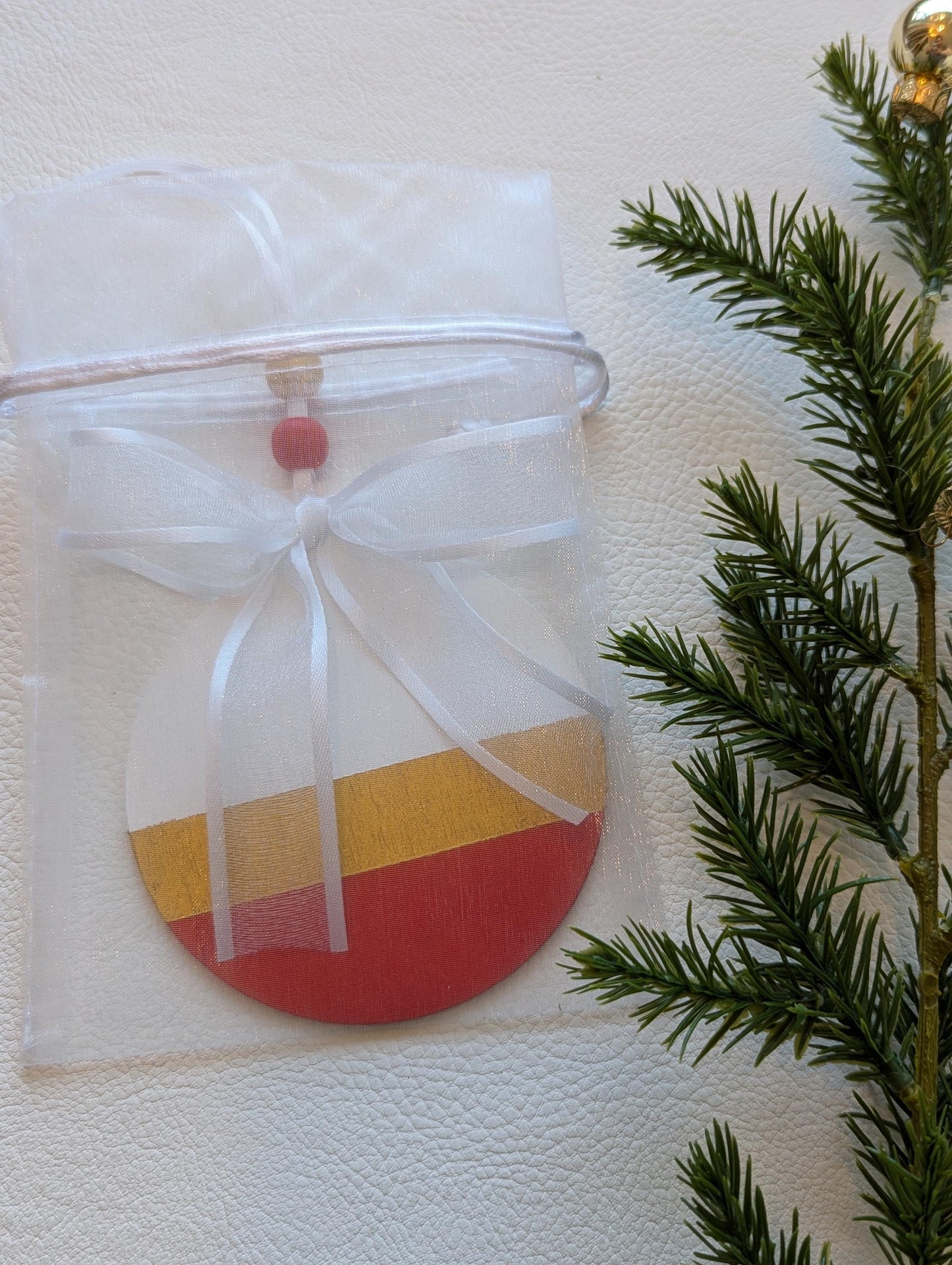 Scandinavian Christmas Ornament, Hand Painted Gold & Red Holiday Decor