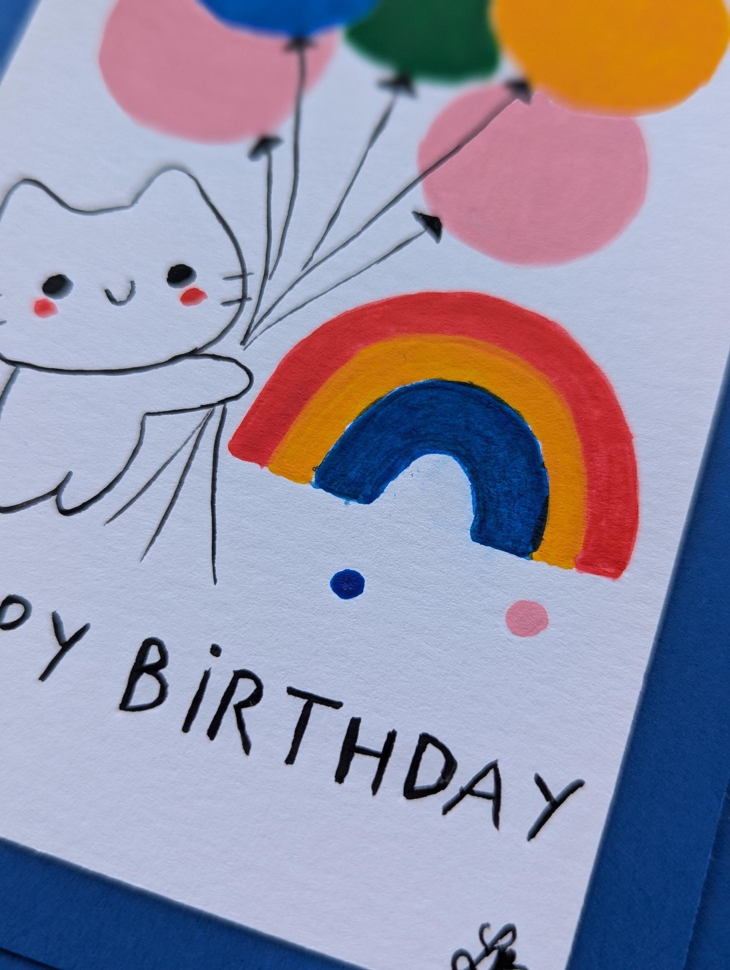 Handmade Funny Cat Birthday Card: Original Acrylic Painting