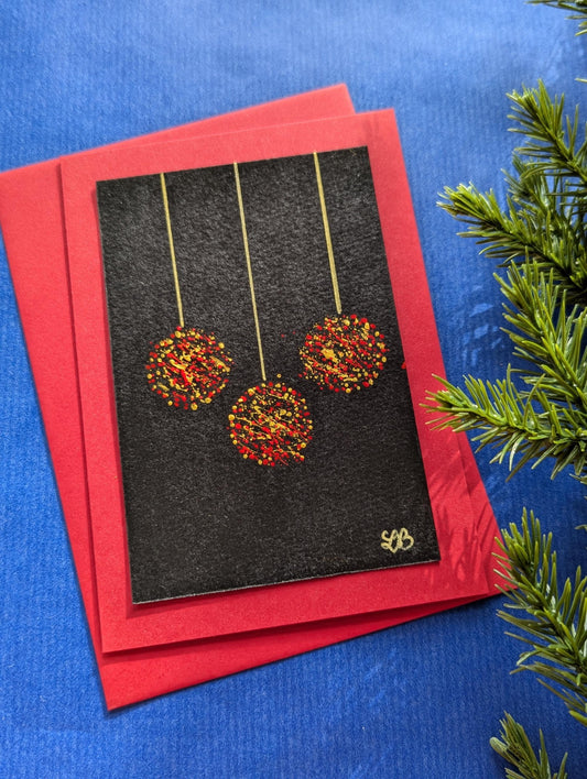 Hand Painted Christmas Baubles Card: Minimalist Holiday Card