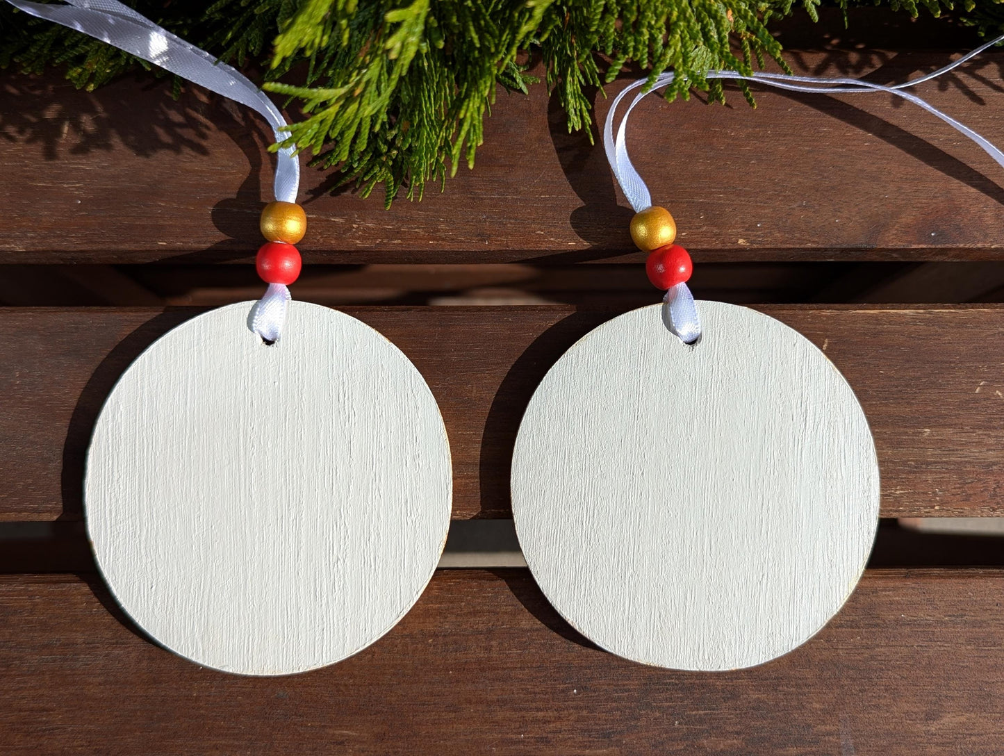 Hand-Painted Boho Christmas Ornaments: Wood Holiday Decor, Set of 2