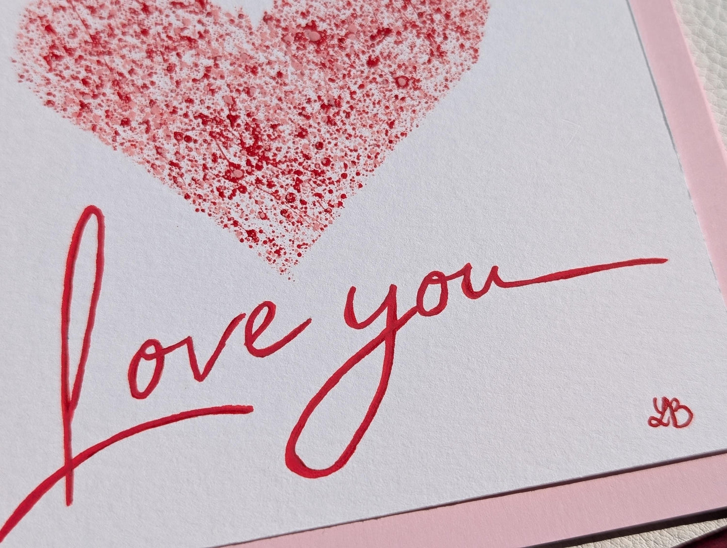 Hand Painted Love Card: Red Heart Anniversary Card