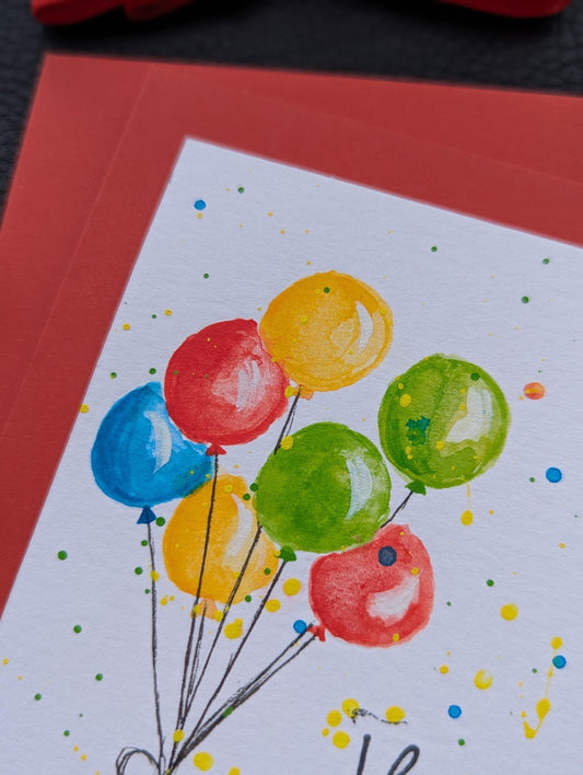 Hand Painted Balloon Birthday Card: Original Acrylic Art