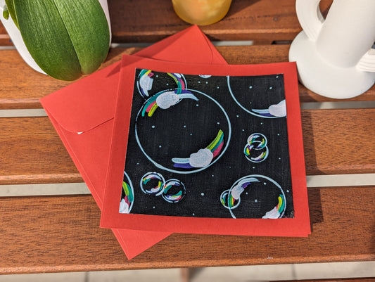 Hand Painted Happy Birthday Card: Colorful Soap Bubbles Mini Art