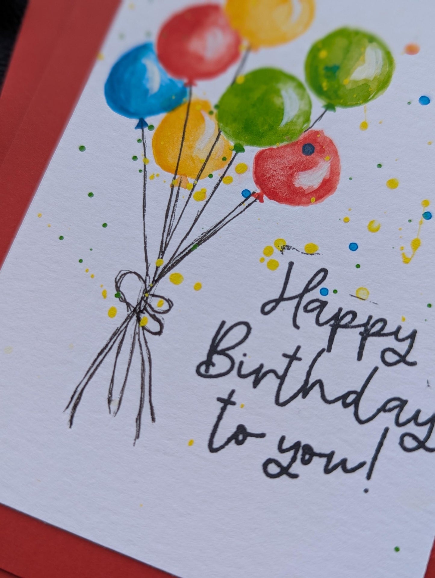 Hand Painted Balloon Birthday Card: Original Acrylic Art