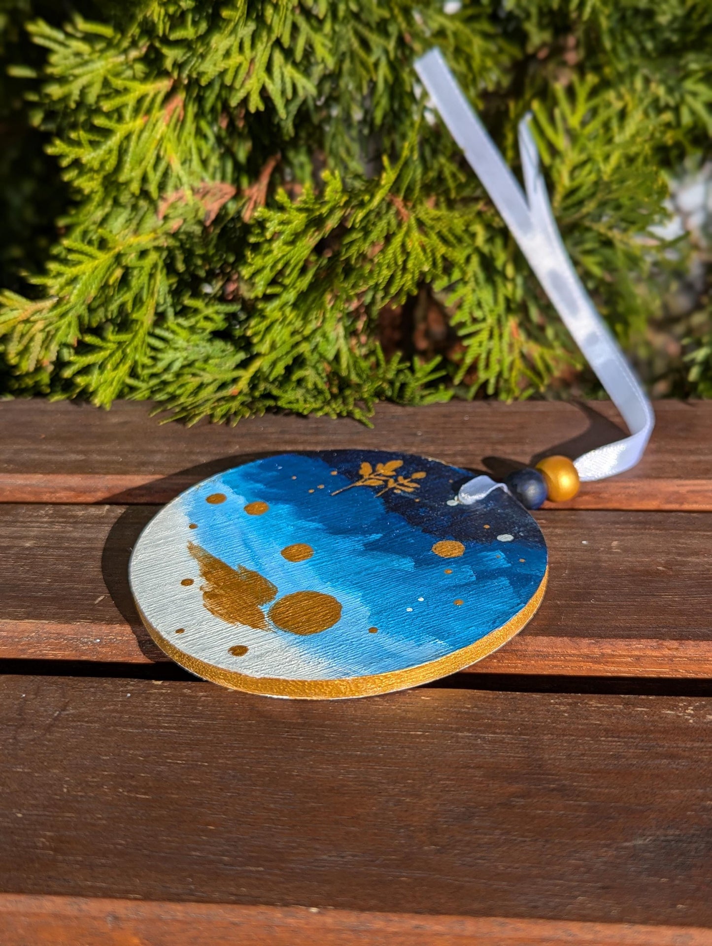 Hand-Painted Wooden Christmas Ornament: Boho Holiday Decor