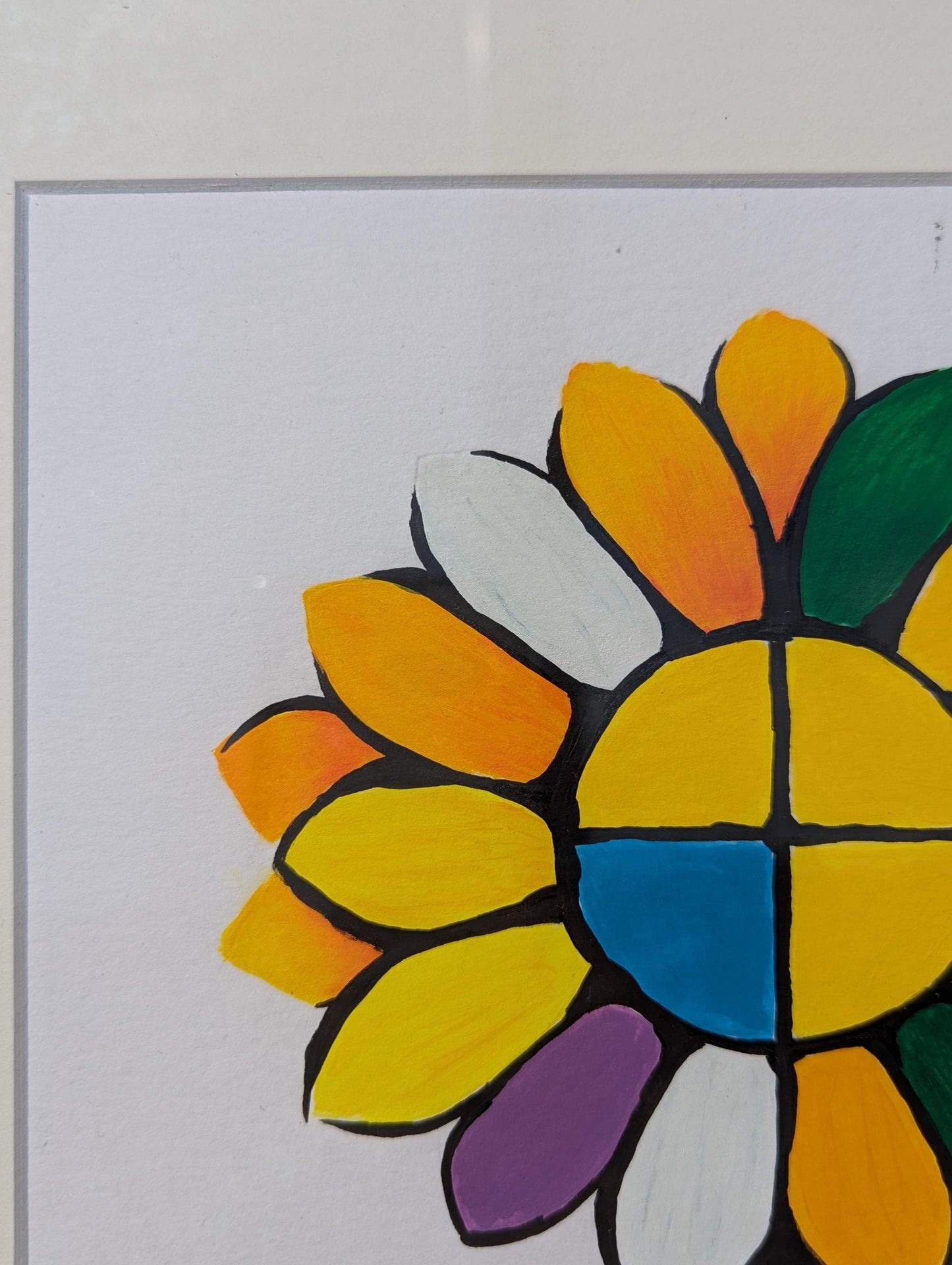 Modern Hand Painted colorful Sunflower Painting, Cubism Style Painting