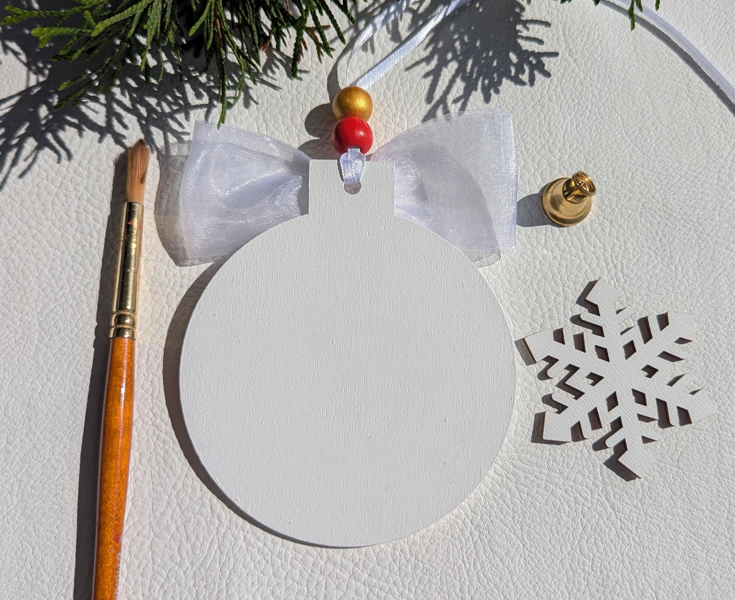 Hand-Painted Wooden Christmas Ornament: Christmas Flowers and Orange Design