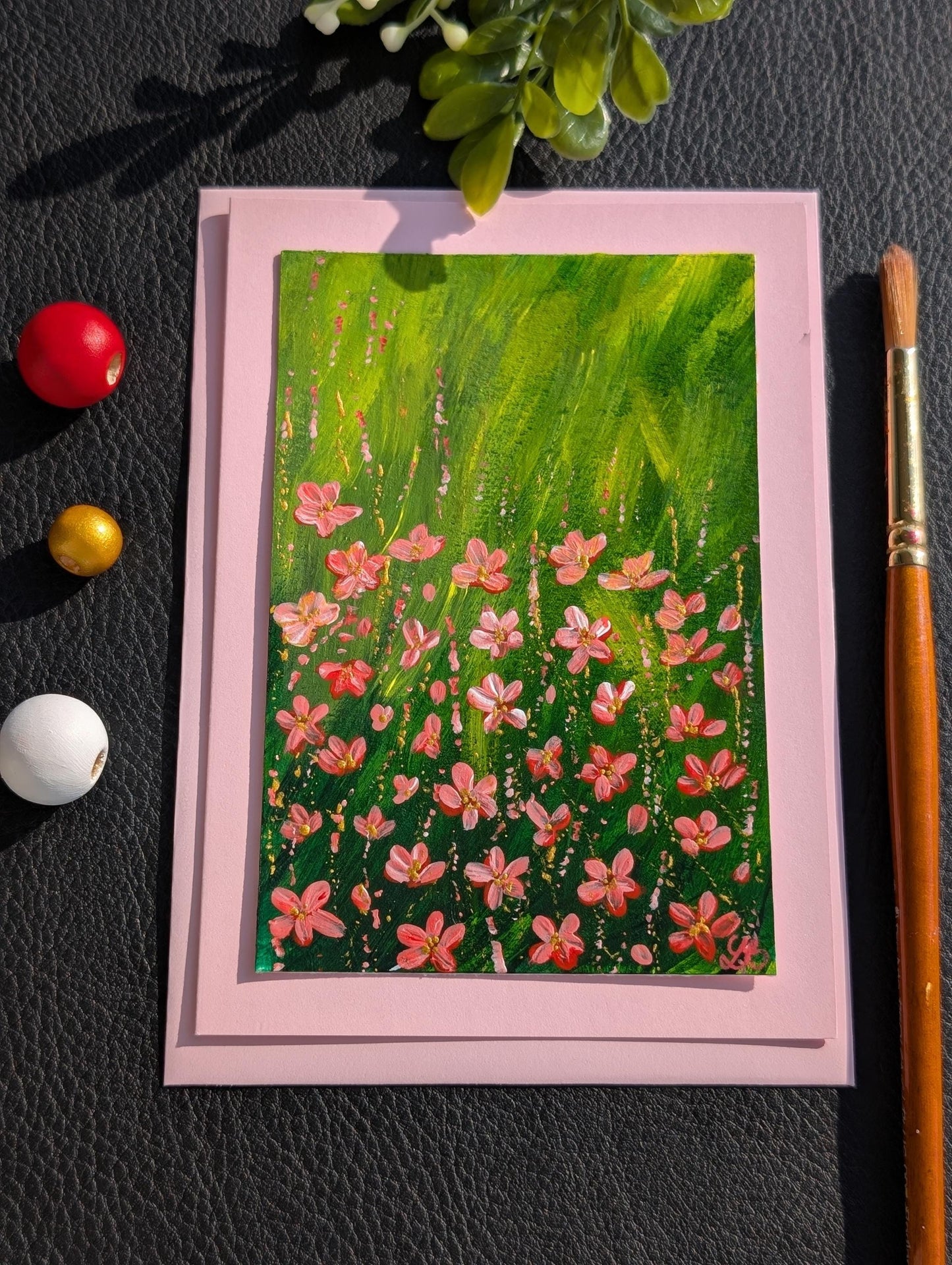 Hand-Painted Floral Birthday Card: Nature-Inspired Greeting