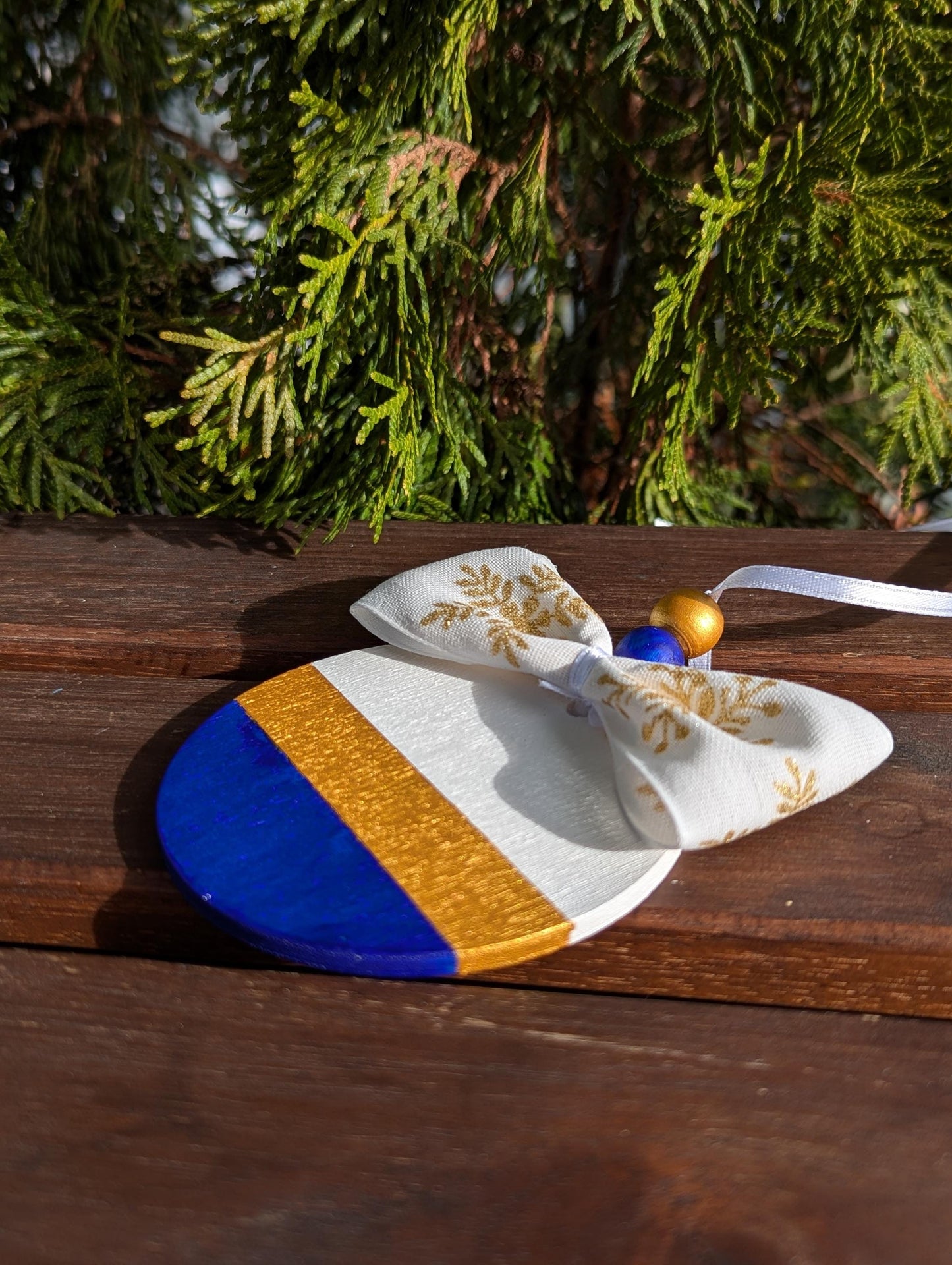 Personalized Handmade Scandinavian Wooden Christmas Ornament: Gold & Green Decor