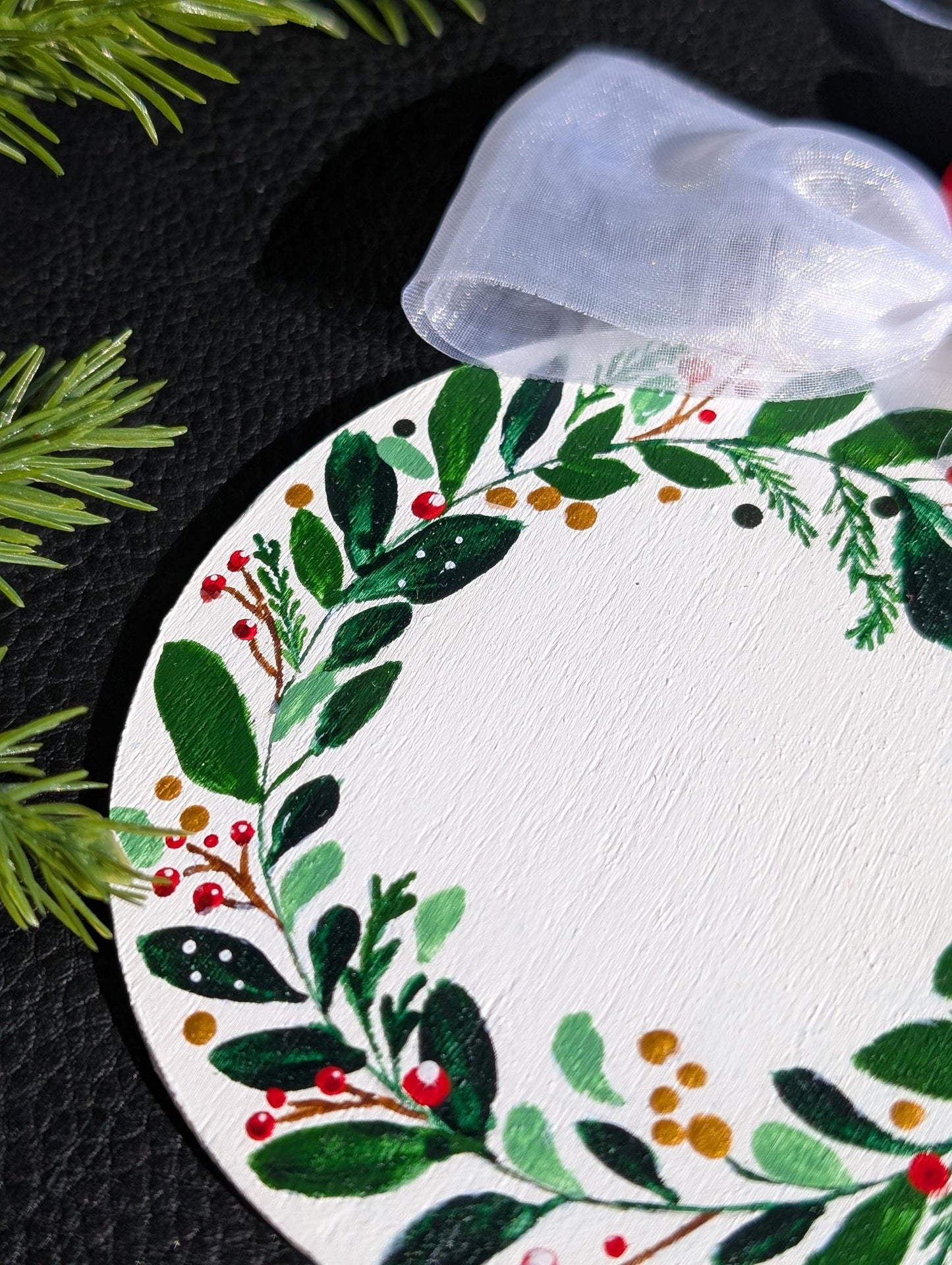 Hand-Painted Wooden Christmas Ornament: Wreath Design