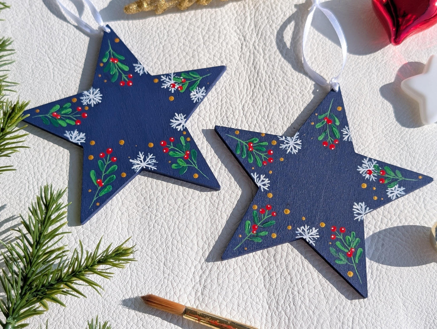 Personalized Wooden Star Ornaments, Hand Painted Christmas Decor, Rustic Decor, Unique Xmas hanging