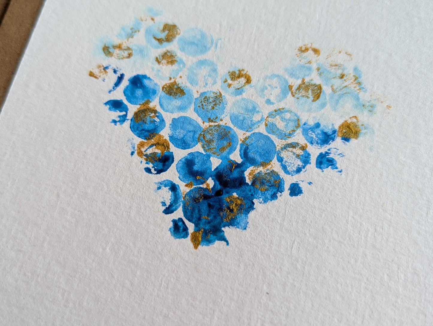 Handmade Blue & Gold Heart Card: Unique Acrylic Painting