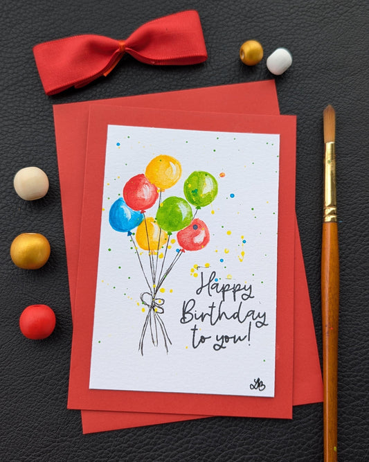Hand Painted Balloon Birthday Card: Original Acrylic Art