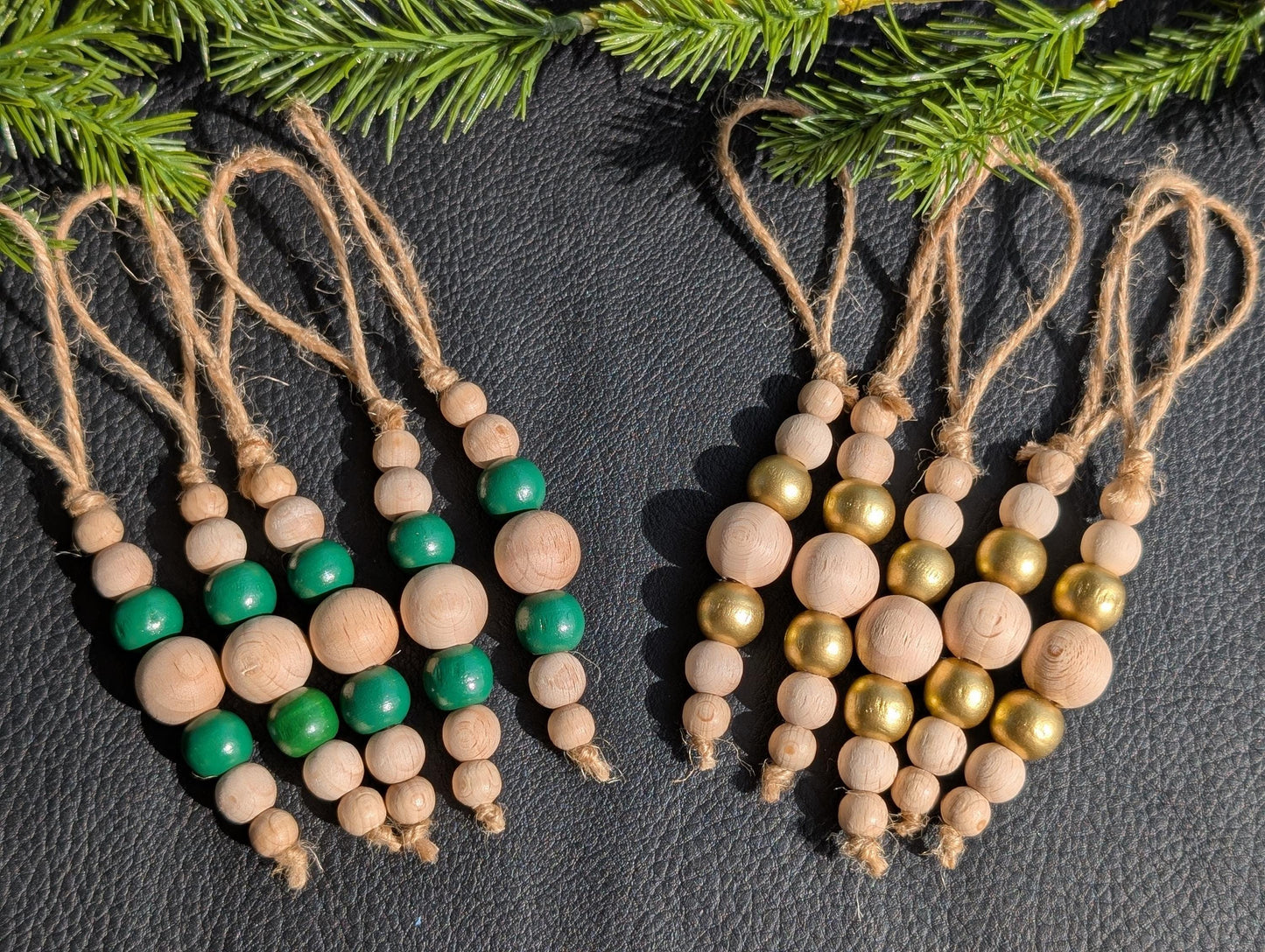 Handmade Wooden Bead Christmas Ornament Set: Rustic Holiday Decor