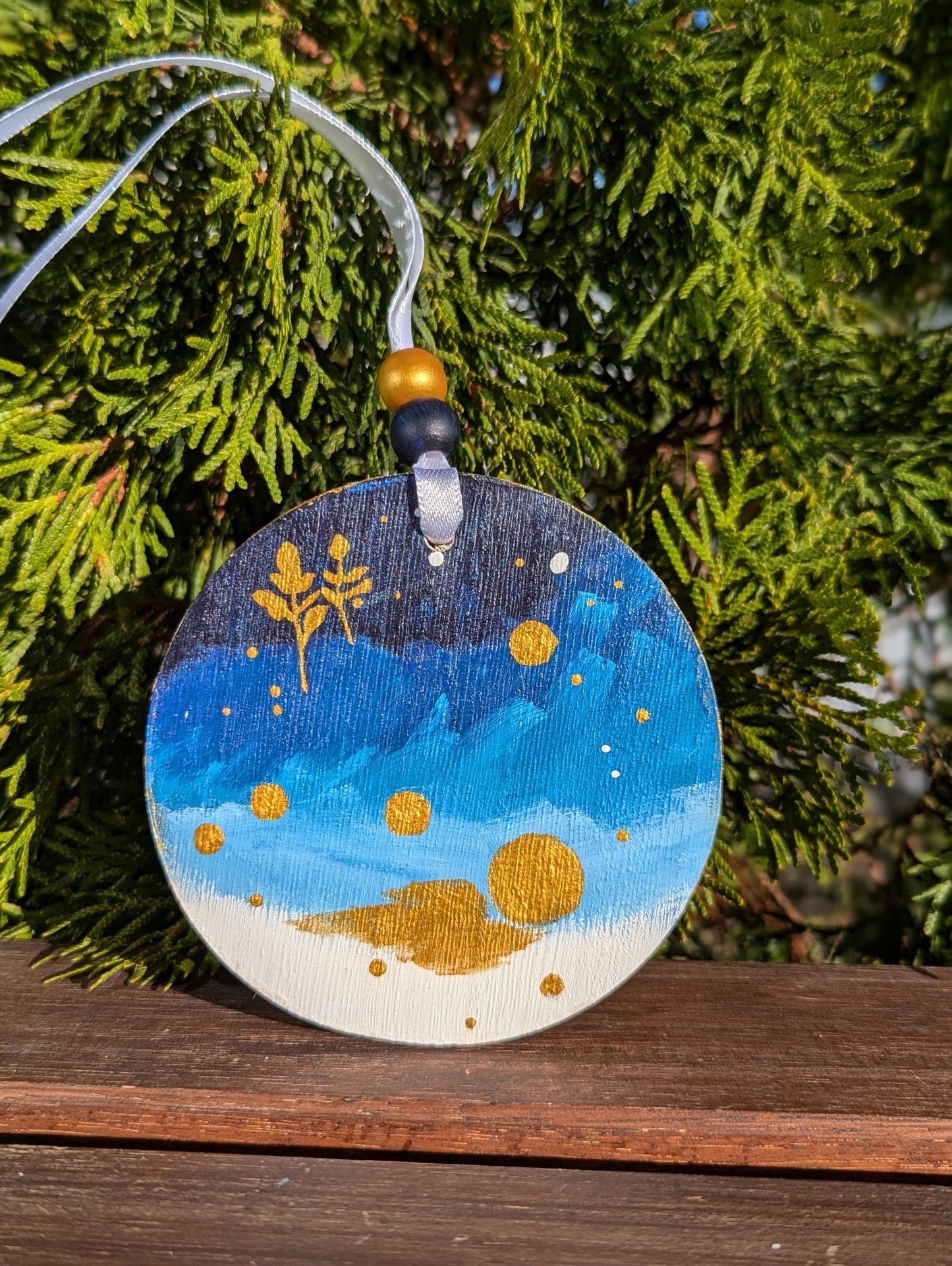 Boho Christmas Ornament: Hand Painted Wooden Decor