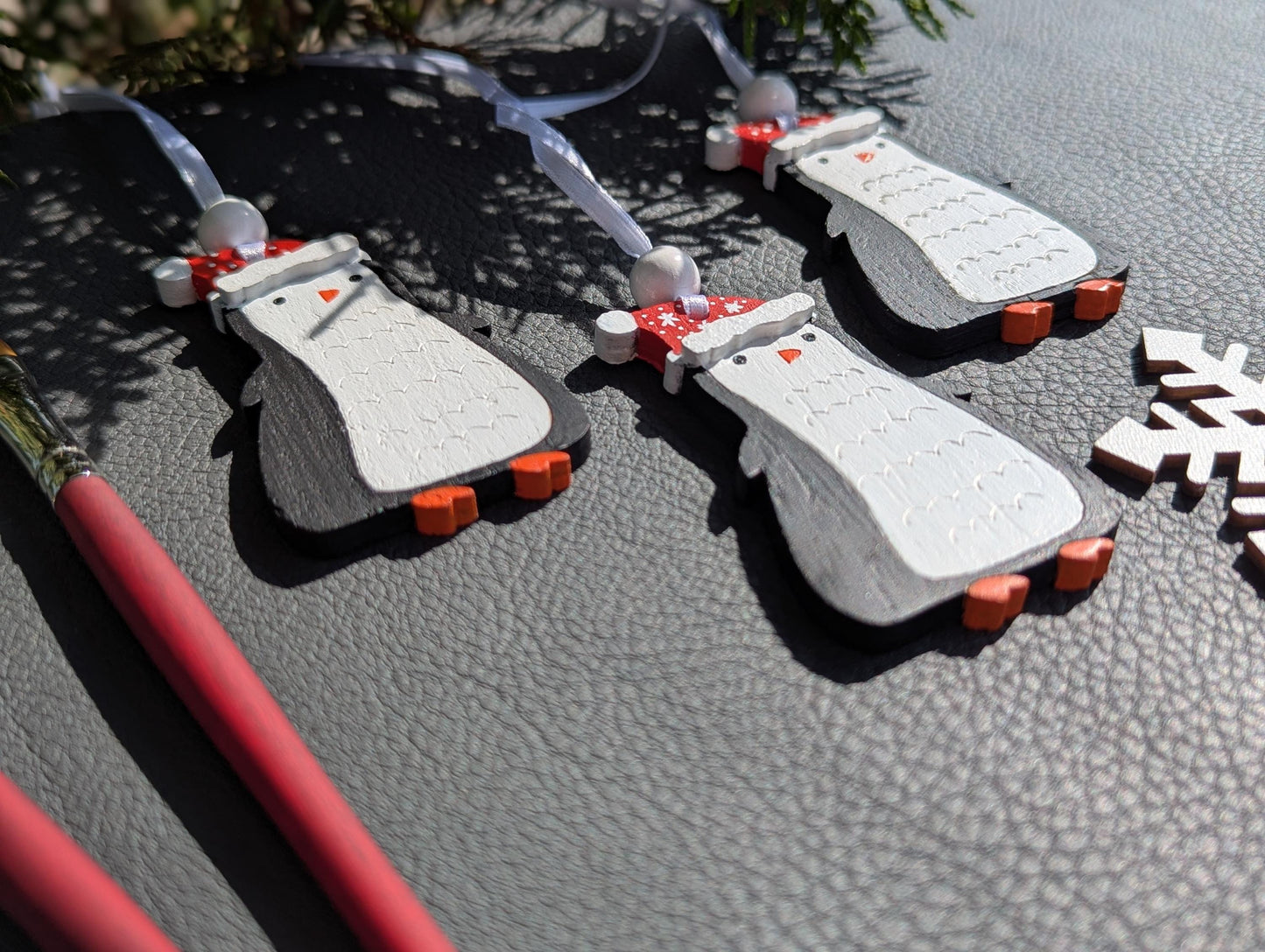 Handmade Penguin Christmas Ornament: Painted Wooden Tree Decoration