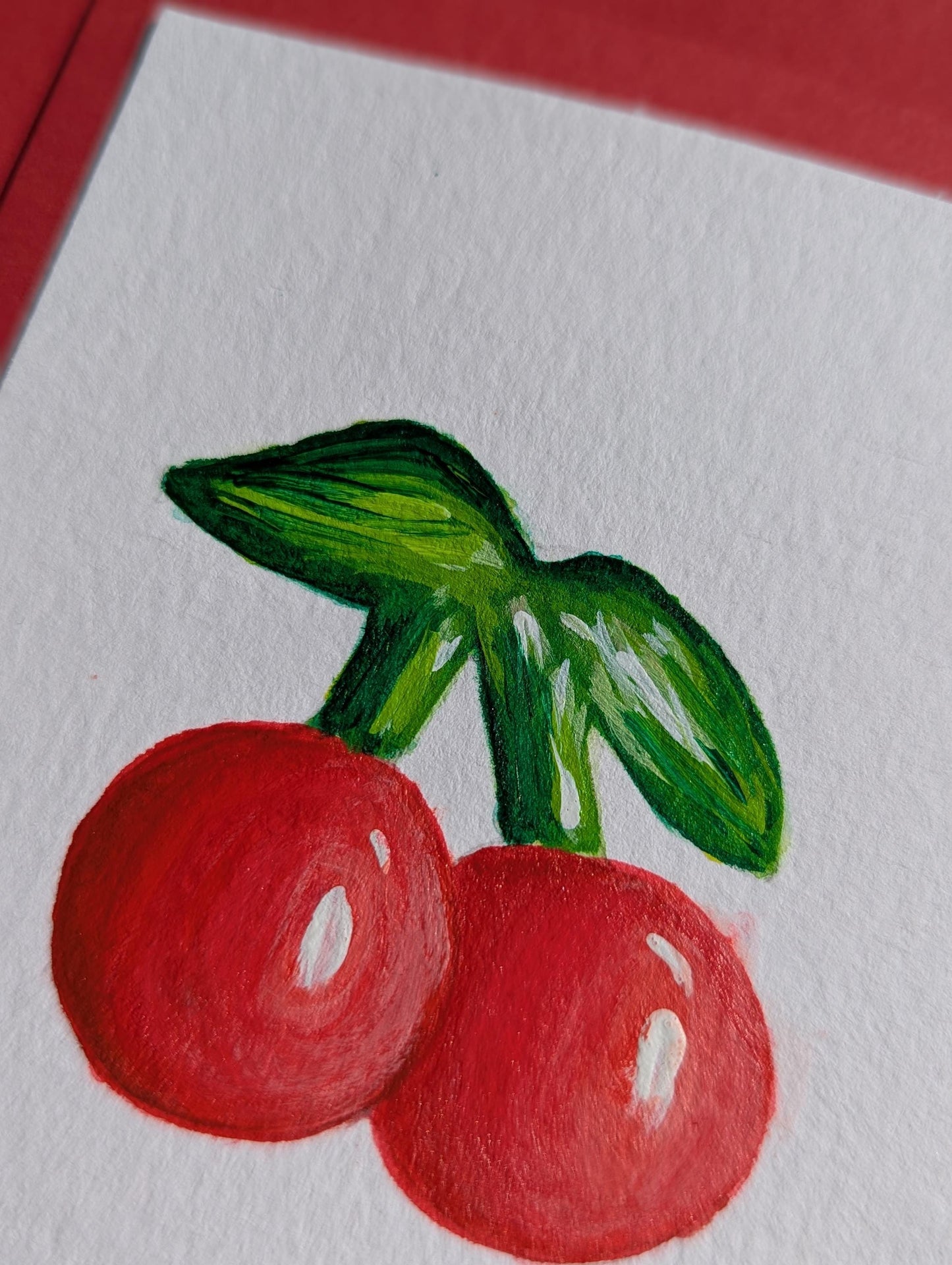 Handmade Cherries Birthday Card: Original Acrylic Painting