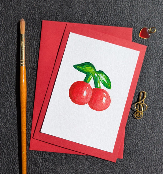 Handmade Cherries Birthday Card: Original Acrylic Painting