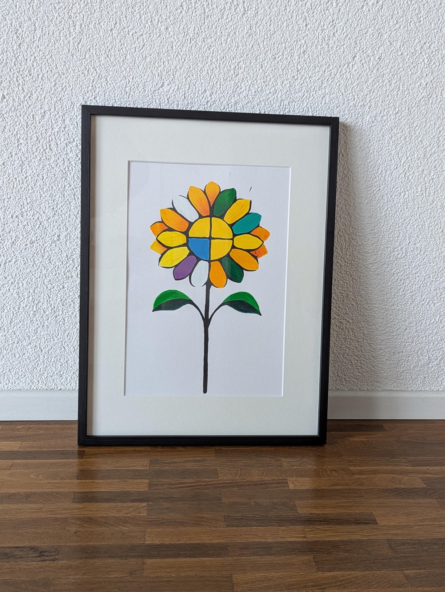Modern Hand Painted colorful Sunflower Painting, Cubism Style Painting