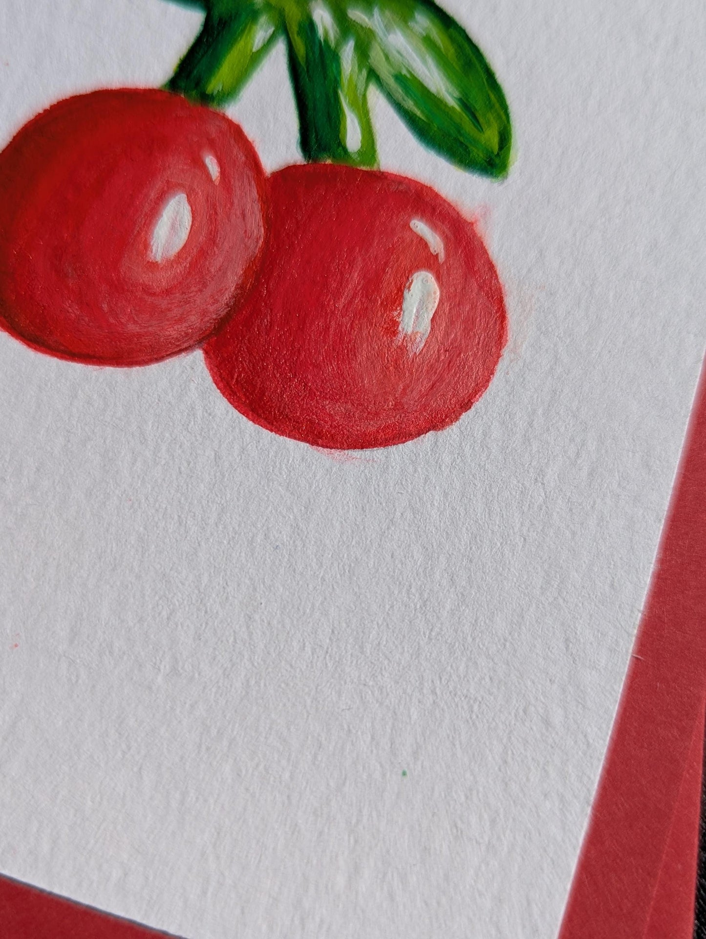Handmade Cherries Birthday Card: Original Acrylic Painting