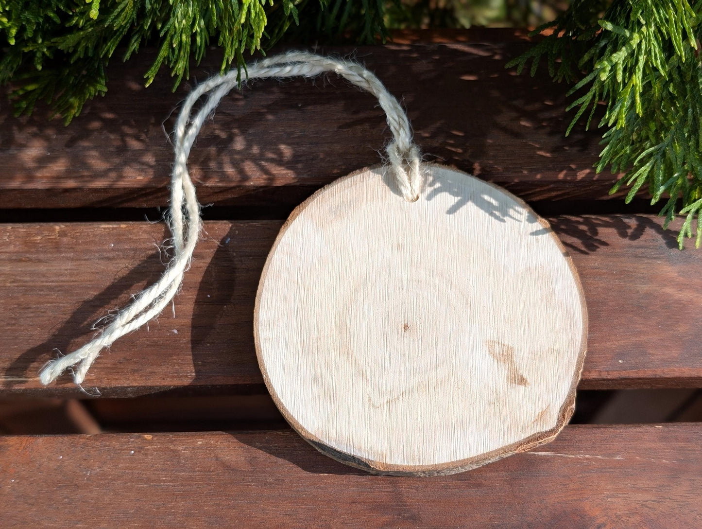 Hand Painted Wood Slice Christmas Ornament: Rustic Family Tree Decor