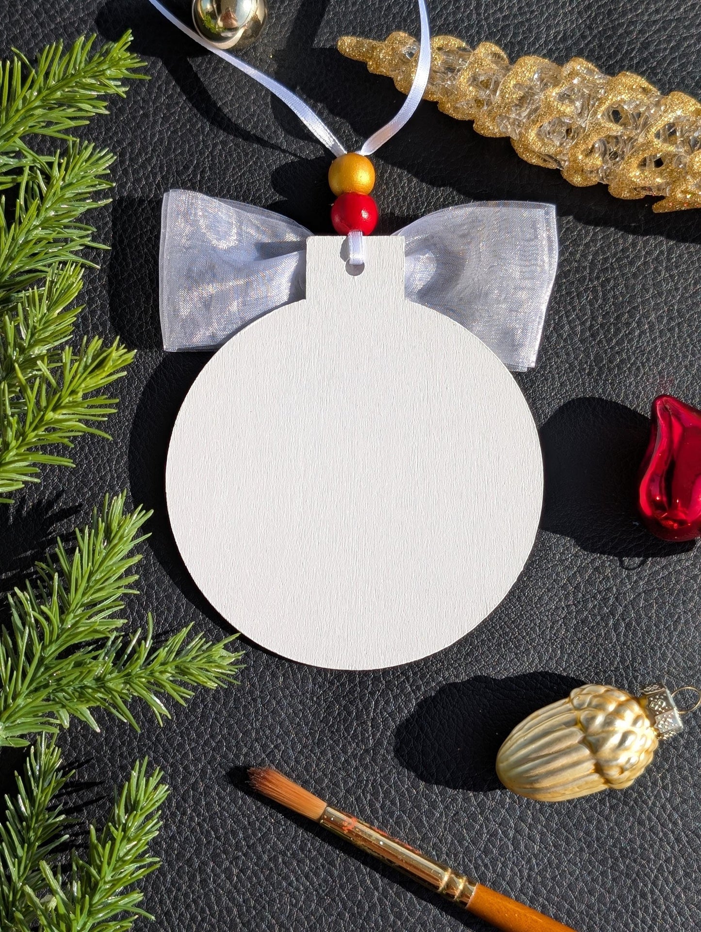Hand-Painted Wooden Christmas Ornament: Wreath Design
