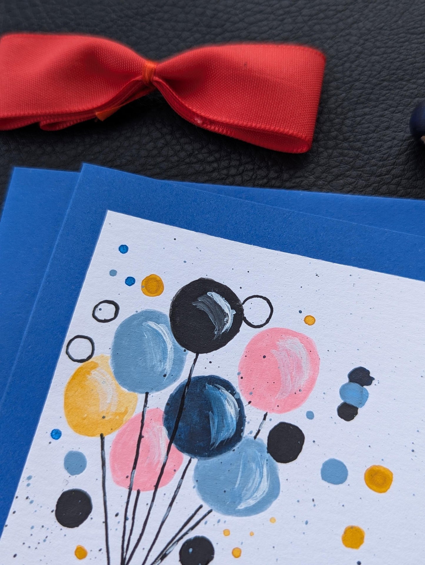 Handmade Birthday Card: Colorful Balloons, Hand-Painted with Blue Envelope