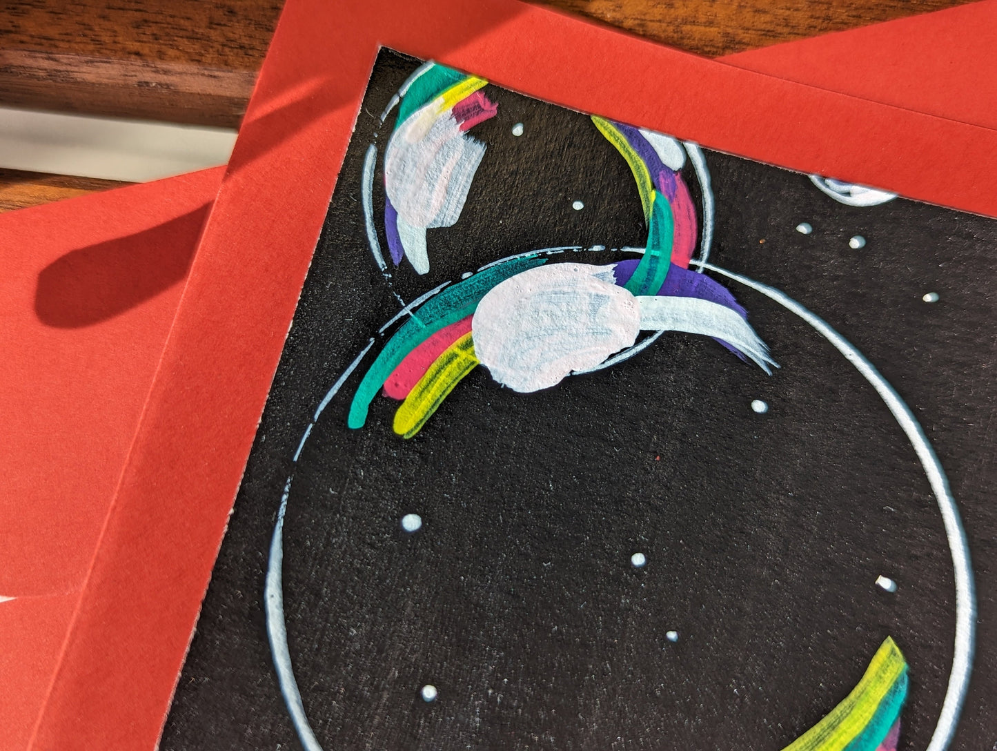 Hand Painted Happy Birthday Card: Colorful Soap Bubbles Mini Art