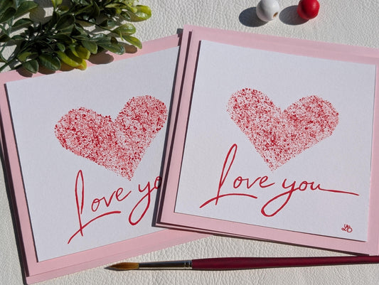 Hand Painted Love Card: Red Heart Anniversary Card