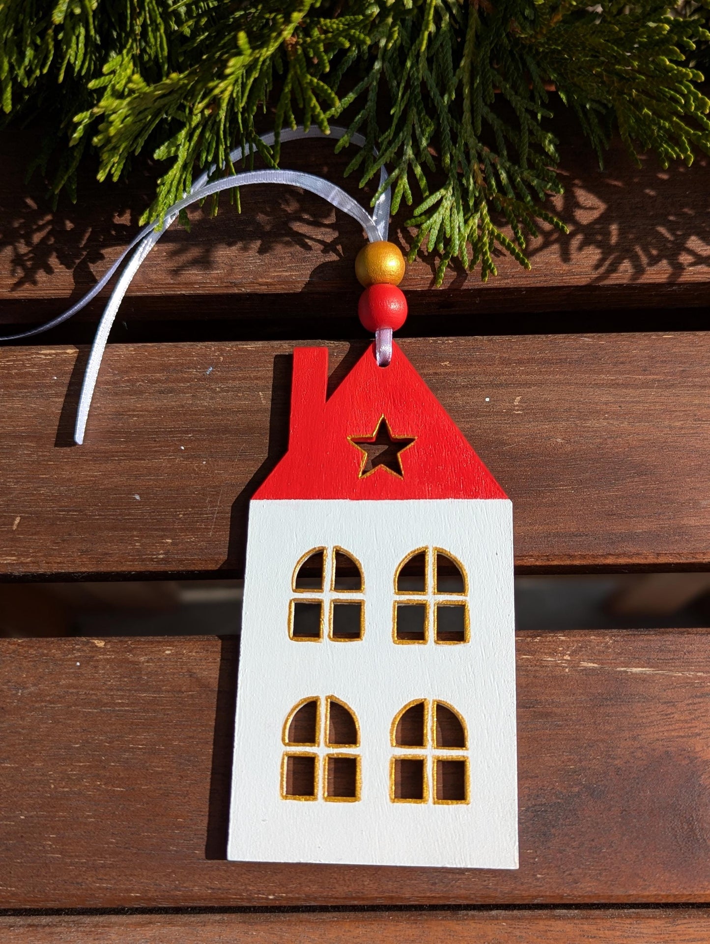 Hand-Painted Wooden Gingerbread House Ornament: Scandinavian Christmas Decor