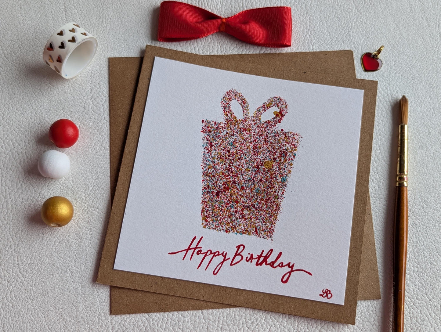 Hand Painted Birthday Card: Modern Gift Box Design