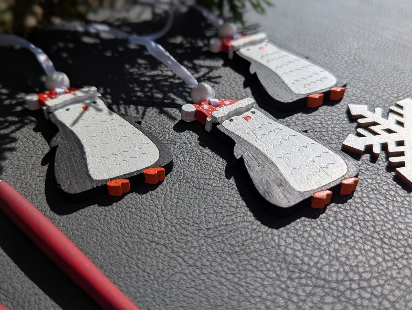 Handmade Penguin Christmas Ornament: Painted Wooden Tree Decoration