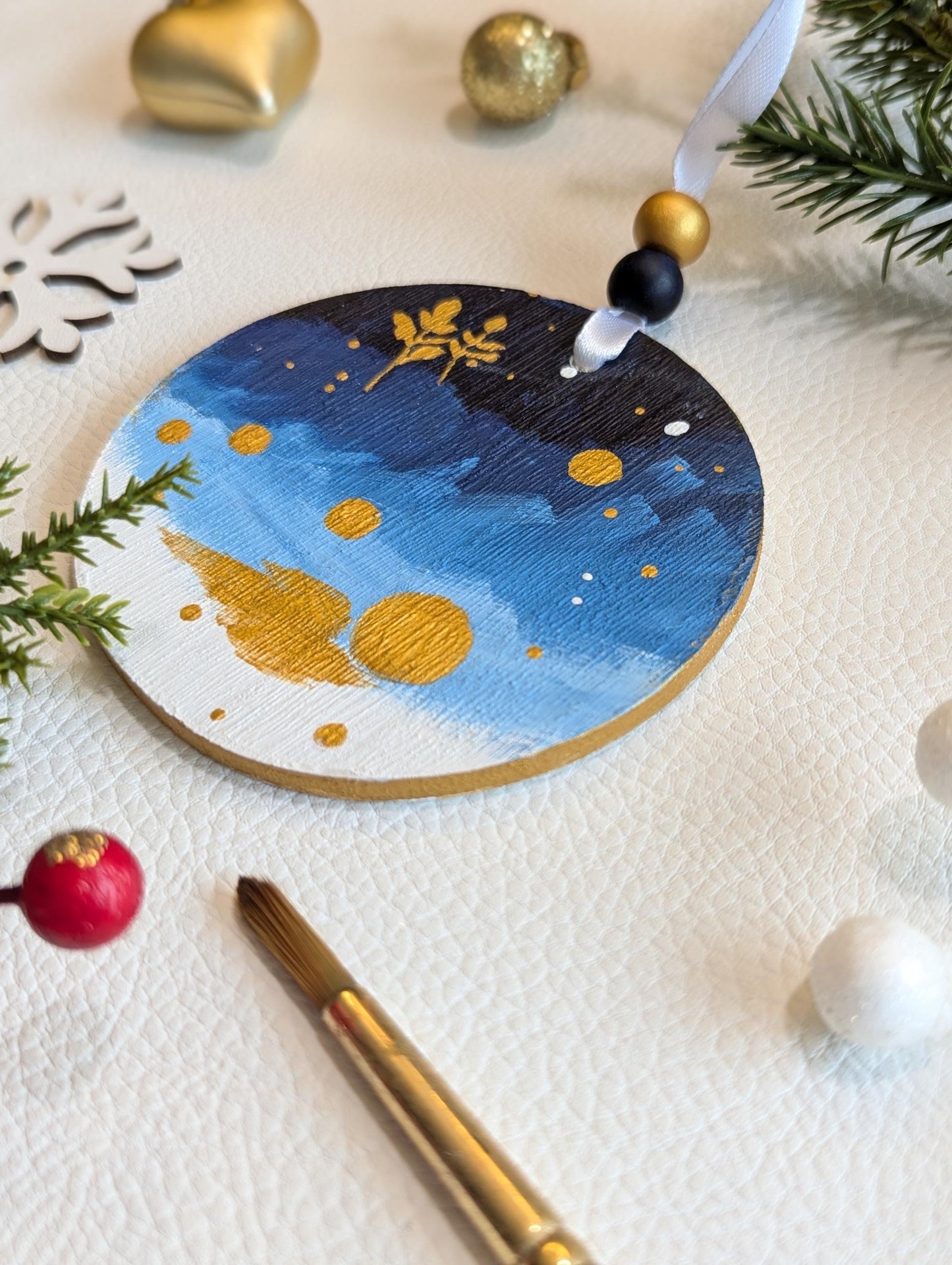 Boho Christmas Ornament: Hand Painted Wooden Decor