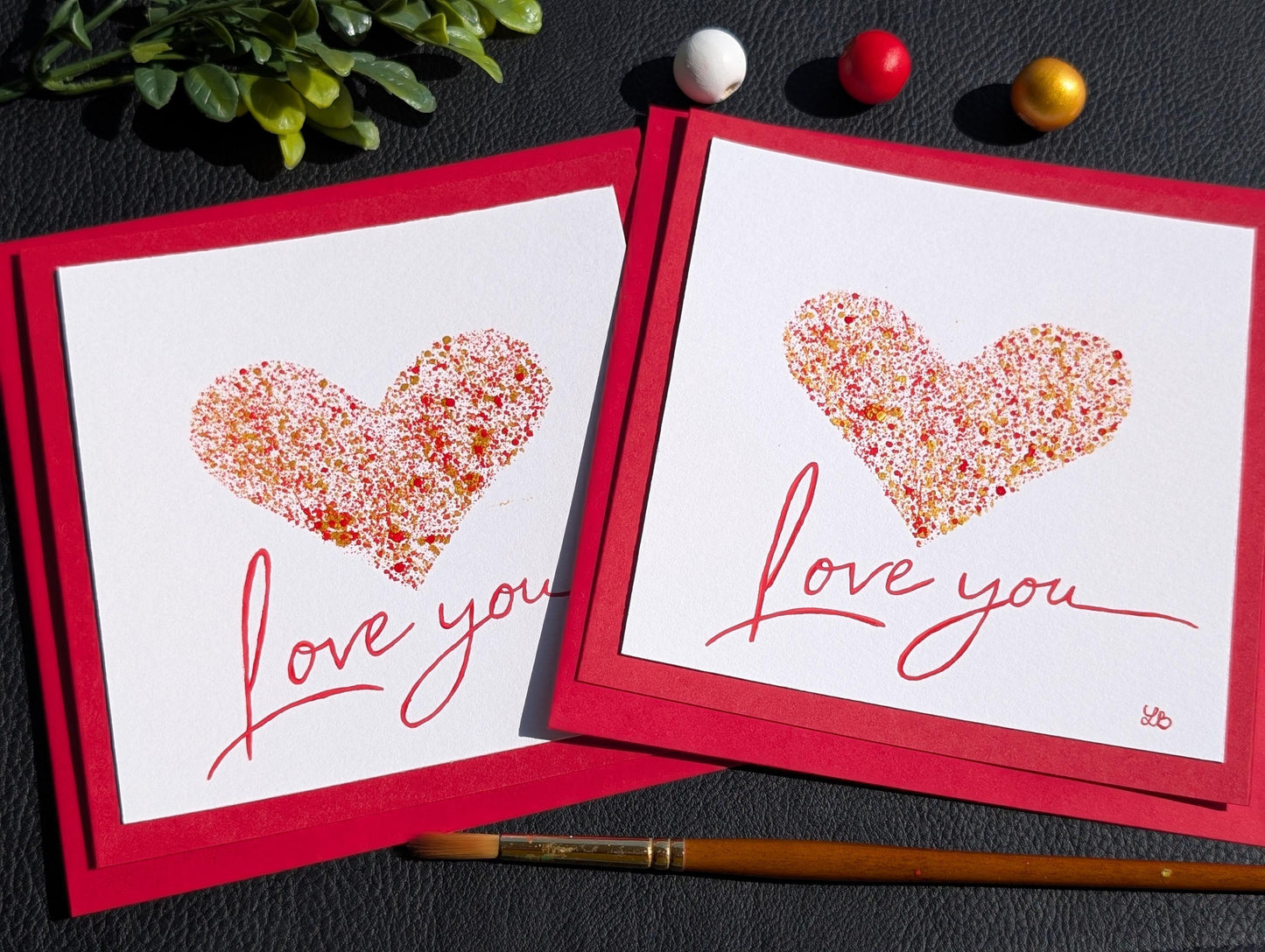 Hand Painted Love Card: Red Heart Anniversary Card